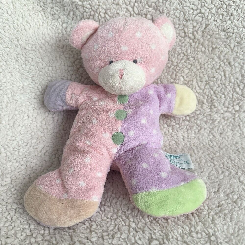 Russ Berrie Jiggles Pink Purple Baby Teddy Bear Rattle 10” Plush Toy